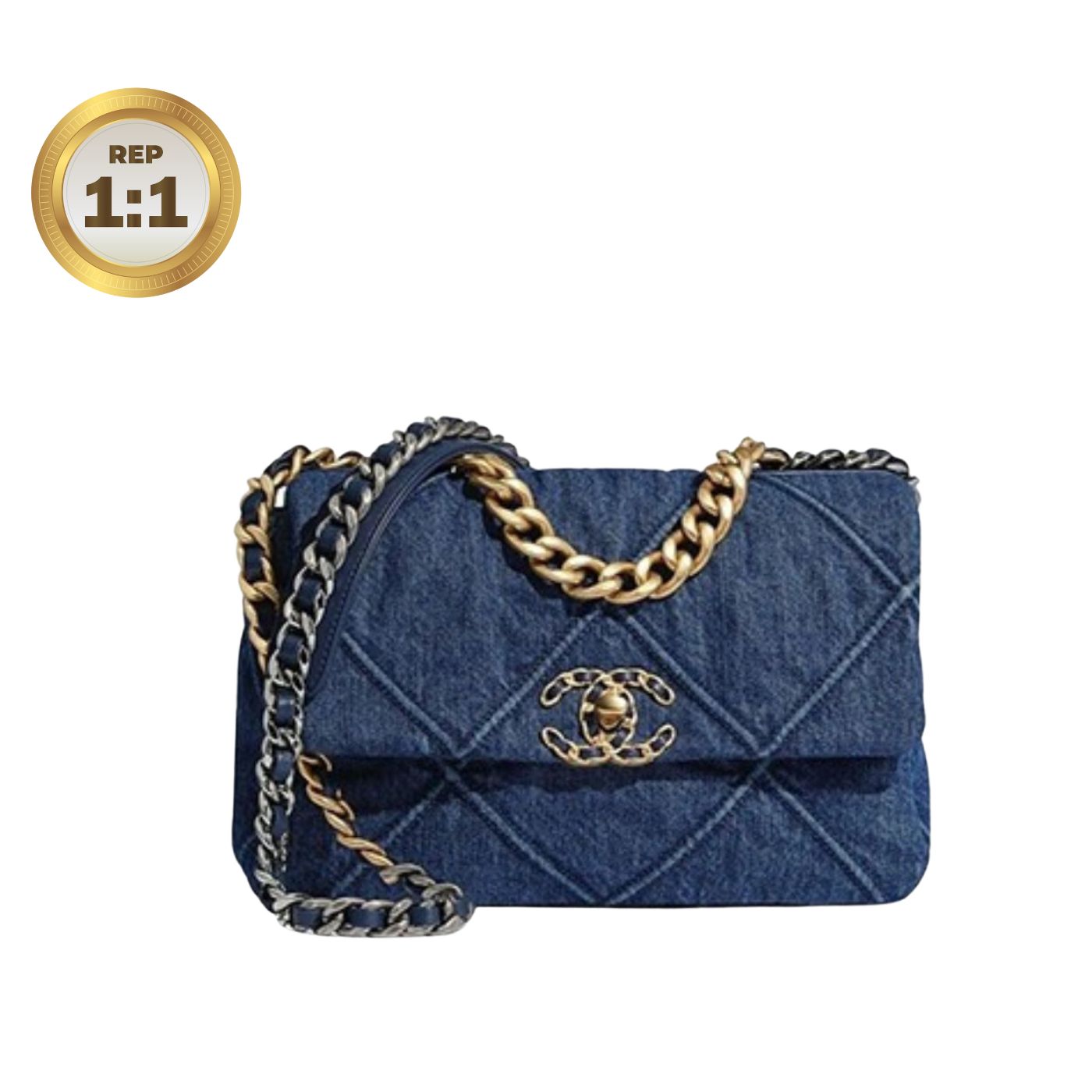[REP 1:1] Chanel 19 Handbag Denim Blue For Women 10.1in/26cm AS1160